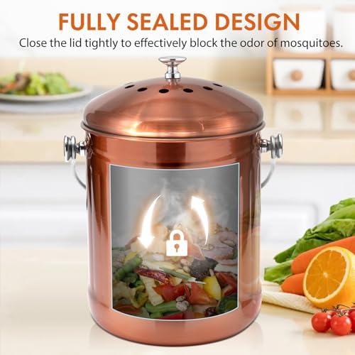 ENLOY Kitchen Countertop Compost Bin, 1.3 Gallon, Stainless Steel, Copper - Image 6