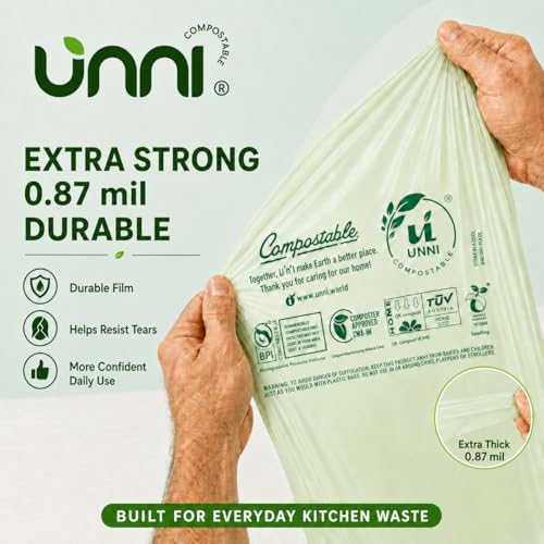 UNNI 13 Gallon Compostable Bags with Easy-Tie Handles, 49.2 Liter, 30 Count - Image 3