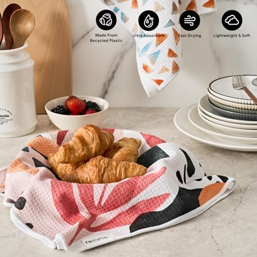 RECYCO Waffle Kitchen Towel Set of 2 - Quick Dry Microfiber Sustainable Dish Towels - Ultra Absorbent Reusable Cleaning Tea Towels - Lightweight Hand Towels,16”x 28”, Boho Oasis - Image 2
