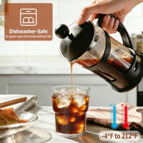 TUZAZO 13 Oz Ribbed Glass Coffee Tumblers with Lids and Straws, 4 Pack - Image 4