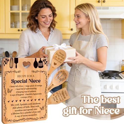 Niece Gifts from Auntie - "Recipe for a Special Niece" Niece Gift Cutting Board Set, Bamboo-Made Engraved Utensil Set Niece Birthday Gifts, Christmas Day Gifts for Niece - Image 3