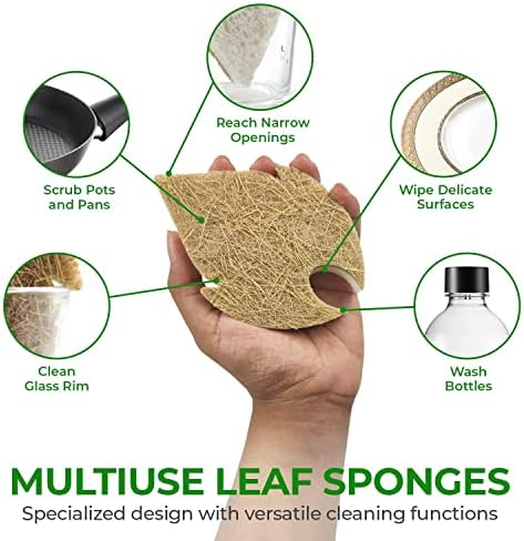 AIRNEX 18 Pack Biodegradable Natural Kitchen Sponge - Compostable Cellulose and Coconut Walnut Scrubber Sponge - Eco Friendly Sponges for Dishes - Image 6