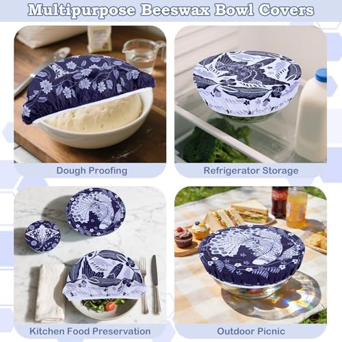 5Pcs Reusable Beeswax Elastic Bowl Covers for Bread Proofing and Food Cover - Image 5