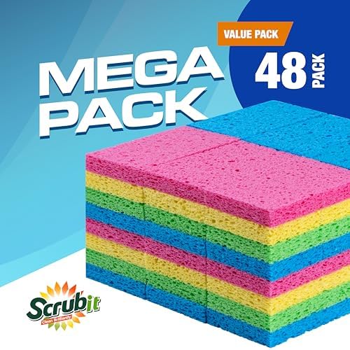 SCRUBIT 48-Count Sponges Kitchen for Dishes Cleaning - Non-Scratch Dish Scrub Sponge - Packaging May Vary, Natural Cellulose Kitchen Sponges - Image 5