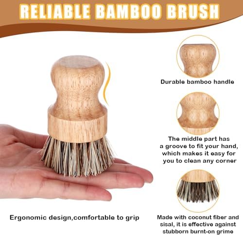 Nuenen 6 Packs Bamboo Dish Scrub Brush Set Coconut Palm Kitchen - Image 6