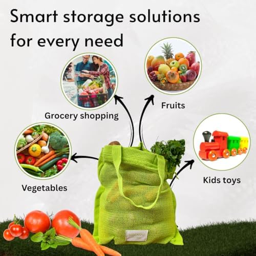 100% Cotton Set Of 2 Mesh Grocery Bag | Eco-Friendly Cotton Market Bags For Vegetable Shopping | Multi-Purpose Portable Cotton Market Bags with Reinforced Edges (Kiwi Green) (Kiwi Green) - Image 6