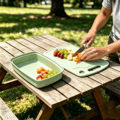 ZeQi 5-in-1 Cutting Board, Knife, Peeler, Scissors and Tray Set/Travel, Camping/Outdoor, Dorms/Small Cutting Boards/BPA Free/Dishwasher Safe-Mint Green - Image 4