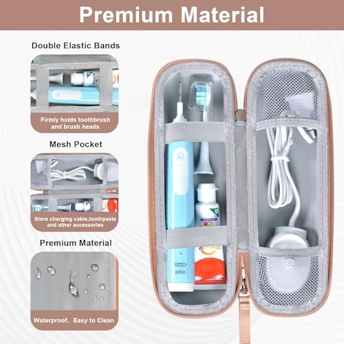 Toothbrush Travel Case for Oral B/Oral-B Pro 1000 1500 5000 7000 7500 6000 9600/ Phlips Sonicare 4100 5100 1100 6100 5300 Electric Toothbrush, Portable Hard Protective Storage Bag (Gold) - Image 3