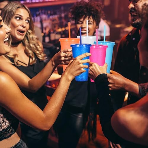 Suertestarry Tumbler with Straw and Lid,Water Bottle Iced Coffee Travel Mug Cup,Reusable Plastic Cups,Perfect for Parties,Birthdays,24oz-5 Pack (Bright Glitter, 5pack) - Image 5