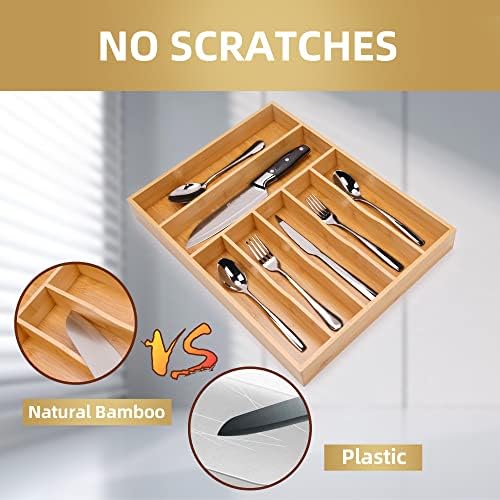 Besilord Silverware Organizer Kitchen Drawer Organizer Utensil Organizer Bamboo Silverware Holder Cutlery Organizer in Drawer Flatware Organizer Tray(7 slots, Natural - Image 4