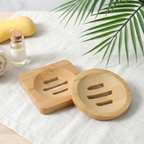 2 Pcs Bamboo Soap Dish Holders, Shower Steamer Holder, Round Natural Wooden Soap Trays, Rustic Bathroom Accessories for Kitchen Bathroom Accessories(Round and Square) by Unknown
