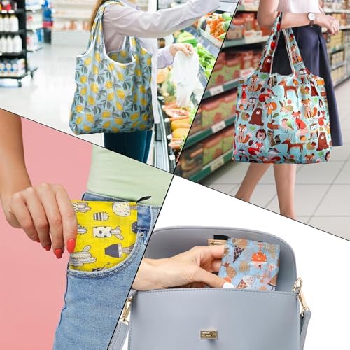 Reusable Grocery Bags, 6 Pack Foldable Shopping Tote Bags with Colorful Prints, Lightweight & Durable Washable Eco Friendly Totes for Groceries, Travel & Everyday Use - Image 2