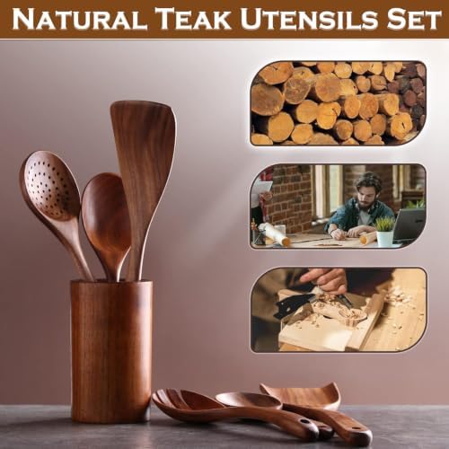 6-Piece Teak Wood Cooking Utensil Set, Wooden Spoons for Cooking - Image 4