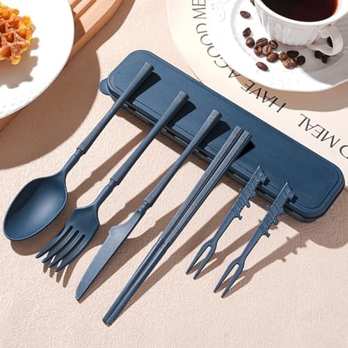 Reusable Travel Utensils with Case, Wheat Straw Fork Spoon Knife Chopsticks - Image 7
