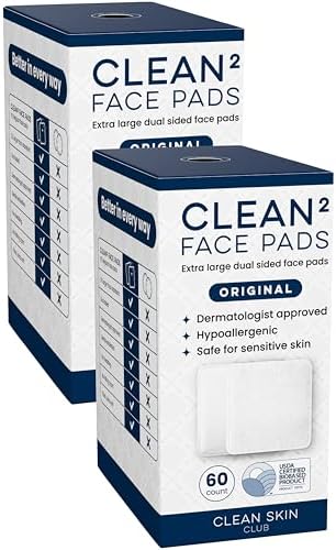 Clean Skin Club Clean² Pads 2.0 [NEW & Improved Edges] Guaranteed Not to Shed & Tear, Unique Triple Layers, Textured Side & Ultra Soft Side, Organic Disposable Cotton, Pair with Makeup Remover 2 Pack by CLEANSKINCLUB
