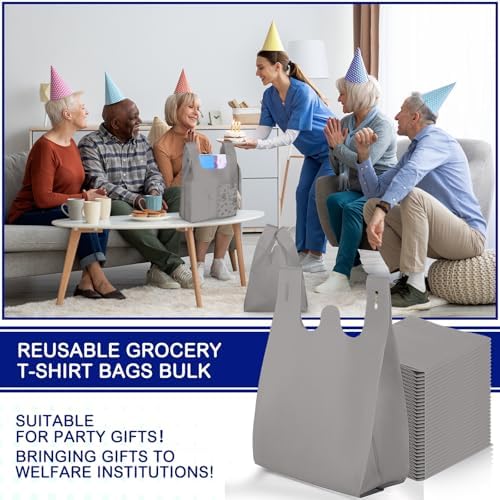 Windyun Large Grocery T-shirt Bags Bulk Reusable Non Woven Shopping Bag Foldable Gift Tote with Handle, 20.5x11x5.5 Inch - Image 6