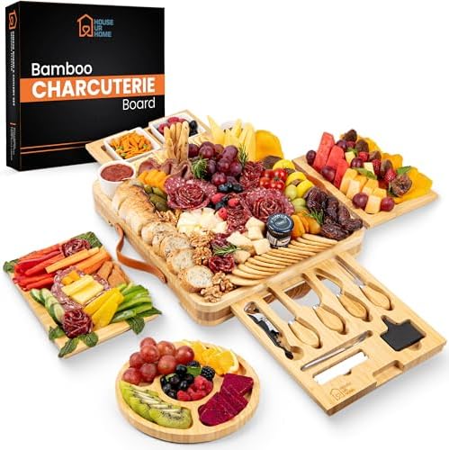 Bamboo Charcuterie Board Gift Set – Housewarming Gift for New Home, Wedding & Bridal Shower Gifts | Large Cheese Board with Hidden Drawers, Knives & Bowls | Perfect for Couples, Hosts & Housewarming by HouseUrHome