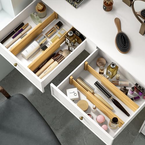 BAMEOS Bamboo Expandable Drawer Dividers – Fits 12.2"–17" Drawers, 4" Extra Deep Walls, Set of 4 | Tall Spring-Loaded Separator for Baby Dresser, Sock Drawer & Bathroom Cabinet - Image 2
