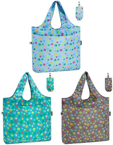 HOLYLUCK Reusable Grocery Bags,Heavy Duty Foldable Shopping Tote Bag (Standard, Multi Dog Paw Prints) by holyluck