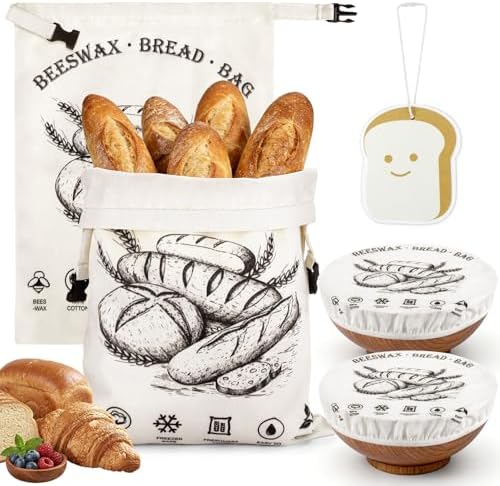 Booson 5 Pcs Beeswax Bread Bags XL(13x17in) Reusable with Bowl Covers Set by Booson