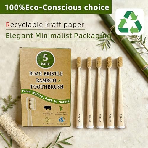 Boar Bristle Toothbrush & Bamboo Toothbrushes(5-Pack) - Plastic Free - Image 6