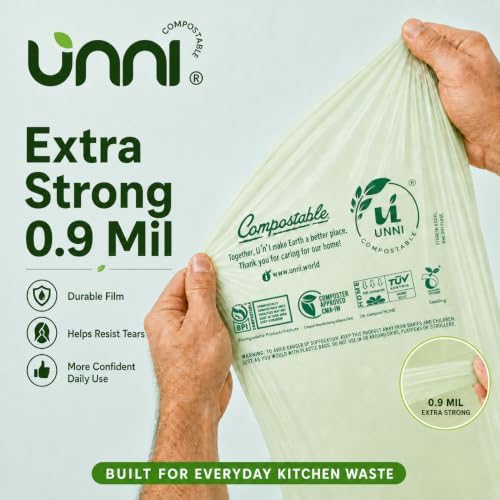 UNNI Compostable Bags, 13 Gallon, 50 Count, 49.2 Liter, Extra Thick 0.9 Mil - Image 5