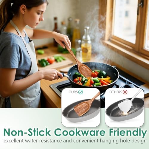 HOWHONG Teak Wooden Cooking Utensils Set - 6 Piece Wood Spoons for Cooking - Image 4