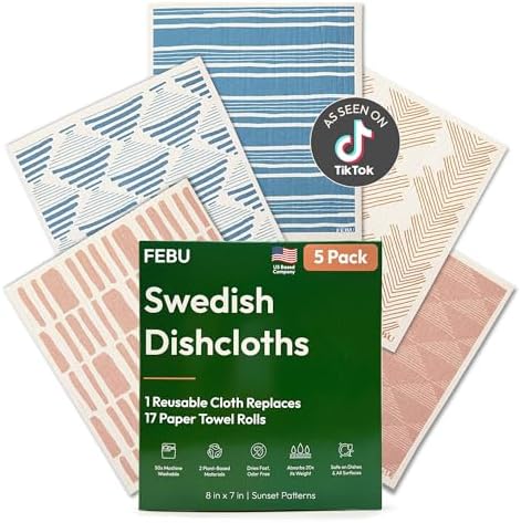 FEBU Swedish Dishcloths for Kitchen, 5 Pack, Sunset by FEBU