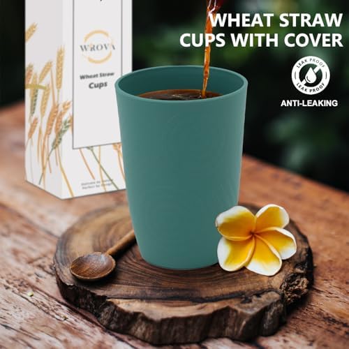Wrova Wheat Straw Cups with Silicone Covers 16oz Set of 6 - Alternative Plastic Cups Microwave & Dishwasher Safe - Plastic Drinking Cups Unbreakable for Kids - Image 4