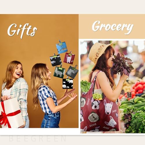 BeeGreen Animal Reusable Shopping Bags Cute Grocery Bag 6 Pack, Christmas Gift Bags Heavy-Duty Foldable Shopping Totes for Supermarket, Work & Travel, Large Washable Polyester Tote Bag with Handles - Image 6
