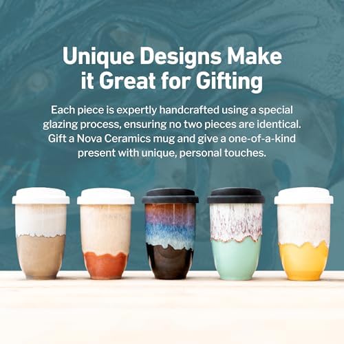 NOVA CERAMICS Travel Mug - Portable Coffee To Go Mug Microwave & Dishwasher Safe Coffee Cups Reusable - Gifts For Women Men Him Her 12oz - Lagoon - Image 5