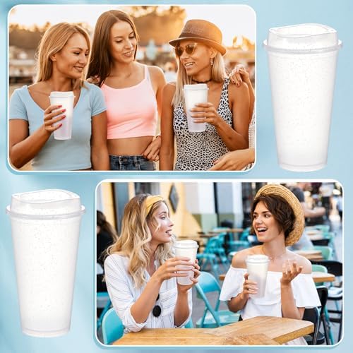 FillTouch 12 Pcs 16 oz Reusable Coffee Cups with Lids, Glitter White - Image 6