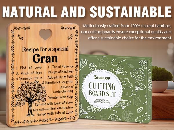 Gran Gifts - "Recipe for a Special Gran" Gran Gifts for Grandma Cutting Board Set, Bamboo-Made Engraved Utensil Set Gifts for Gran Cutting Board, Mothers Day Gifts for Gran. - Image 3