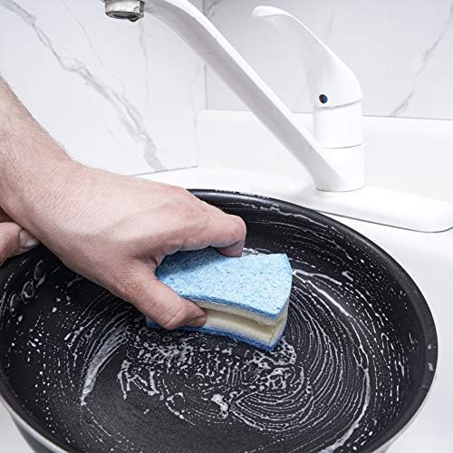 Non-Scratch Scrub Sponge with A Comfortable Grip, Heavy Duty Duel Sided Kitchen Scrubber Sponge Cellulose Scrub Sponge, Scratch Free, with Scouring Pad Set, 1 Sponge, Blue - Image 4