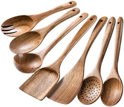 HSM Wooden Spoons for Cooking, 7-Piece Acacia Wood Kitchen Utensil Set by Unknown
