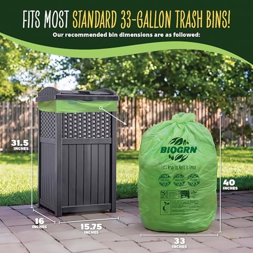 30-33 Gallon Compostable Trash Bags Flat-Top 30 Bags Heavy Duty1.57 Mil, 124.92 Liter Large Lawn and Yard Waste Bag green for Outdoor Garden ASTM D6400, US BPI and OK Compost Home Certified - Image 2