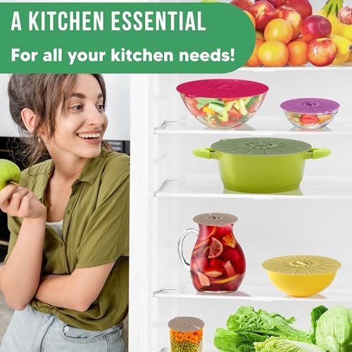 Silicone Lids for Food Storage - 5 Pack - 5 Sizes - Food Grade - Reusable Silicone Bowl Covers for Pots and Pans - Microwave Splatter Cover - Fits Cups, Plates,-Stove, Oven, Fridge, Dishwasher Safe - Image 3