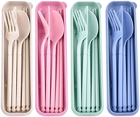 Camping Utensil Set, Reusable Utensils Set with Case, Plastic Cutlery by CUNTAUK