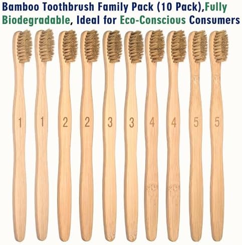 Boar Bristle Bamboo Toothbrush 10 Pack Compostable Plastic Free - Image 5
