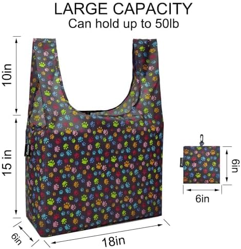 HOLYLUCK Reusable Grocery Bags,Heavy Duty Foldable Shopping Tote Bag (Extra Large, 3 Large Dog Paw Prints) - Image 3