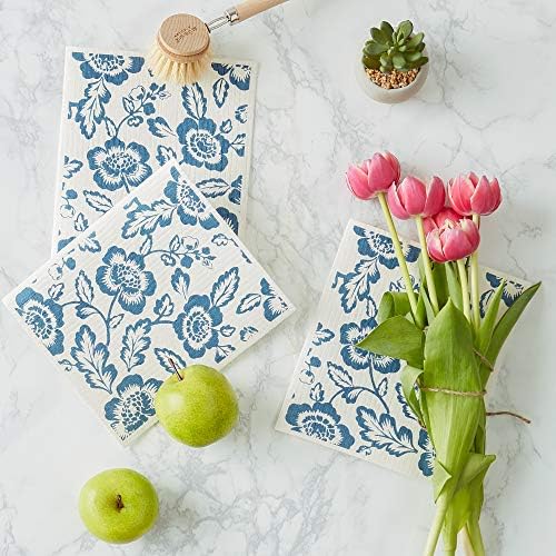 DII Swedish Dishcloths for Kitchen & Cleaning, Reusable, Machine Washable & Dishwasher Safe, Biodegradable, 7.75 x 6.75, Blue Floral, 3 Piece - Image 4