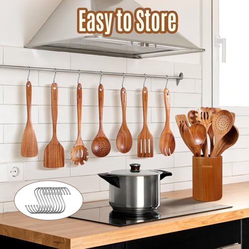 Wooden Spoons for Cooking 12PCS Teak Wooden Kitchen Utensil Set - Image 5