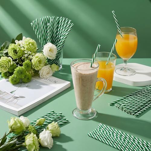 Honeydak 50 Pcs Reusable Plastic Straws Bulk,Green and White Stripe - Image 6