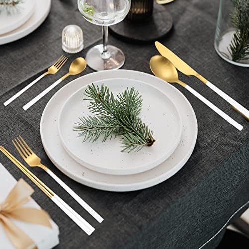 AARainbow 8 Pieces Stainless Steel Flatware Set Portable Reusable Cutlery Set Travel Utensils Set Including Chopsticks Knife Fork Spoon Straws Cleaning Brush Dishwasher Safe (B-White Golden) - Image 5