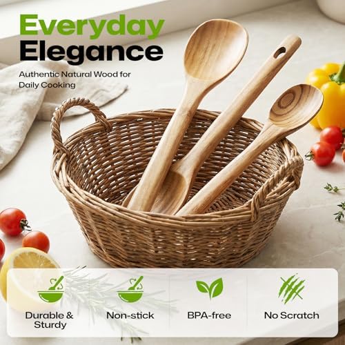 AIUHI 3Pcs Wooden Spoon Set, Different Size Wood Spoons for Cooking, Wooden Kitchen Utensils Set for Mixing, Serving and Eating - Image 6