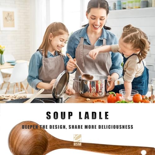 HSM Wooden Spoons for Cooking, 7-Piece Acacia Wood Kitchen Utensil Set - Image 3
