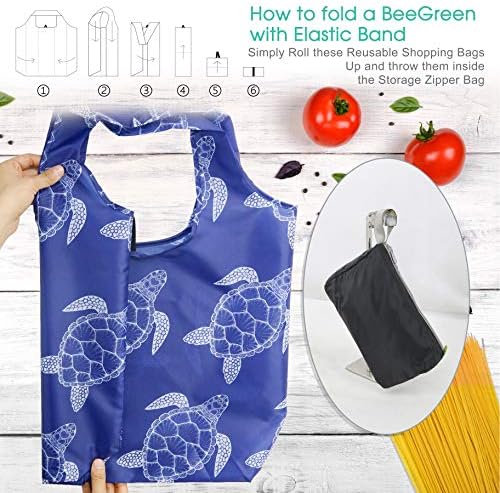 BeeGreen Animal Reusable Shopping Bags Grocery Totes 10 Pack with Zipper Carry Pouch Cute Shopper Bags XLarge Machine Washable Durable Gifts for Animal Lovers Women - Image 4