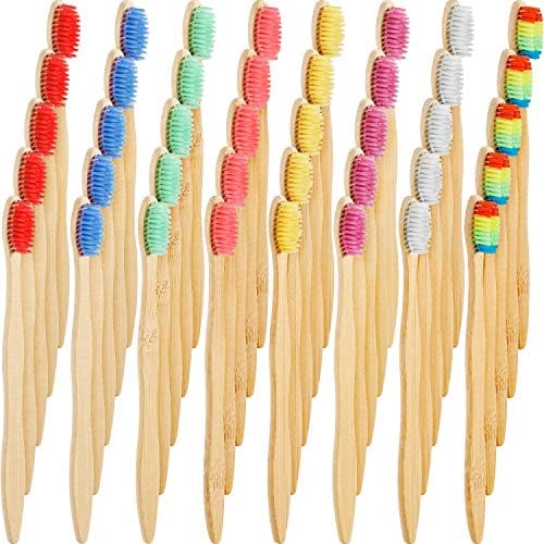 Boao 40 Pieces Bamboo Toothbrushes Charcoal Toothbrush Bamboo Toothbrushes with BPA-Free Nylon Bristles(Multi-Color) by Boao