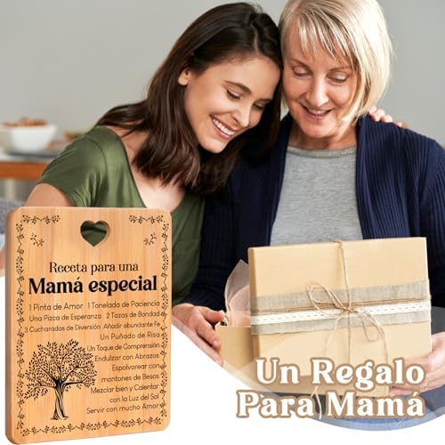 Regalos de cumpleaños para mamá - "Receta para una mamá especial". Juego de tablas de cortar y utensilios de bambú grabados. Regalos de cumpleaños para mamá. Spanish Mom Cutting Board - Image 2