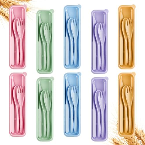 Quatish 10 Sets Travel Utensils Set with Case,Camping Utensils Multicolor by Quatish
